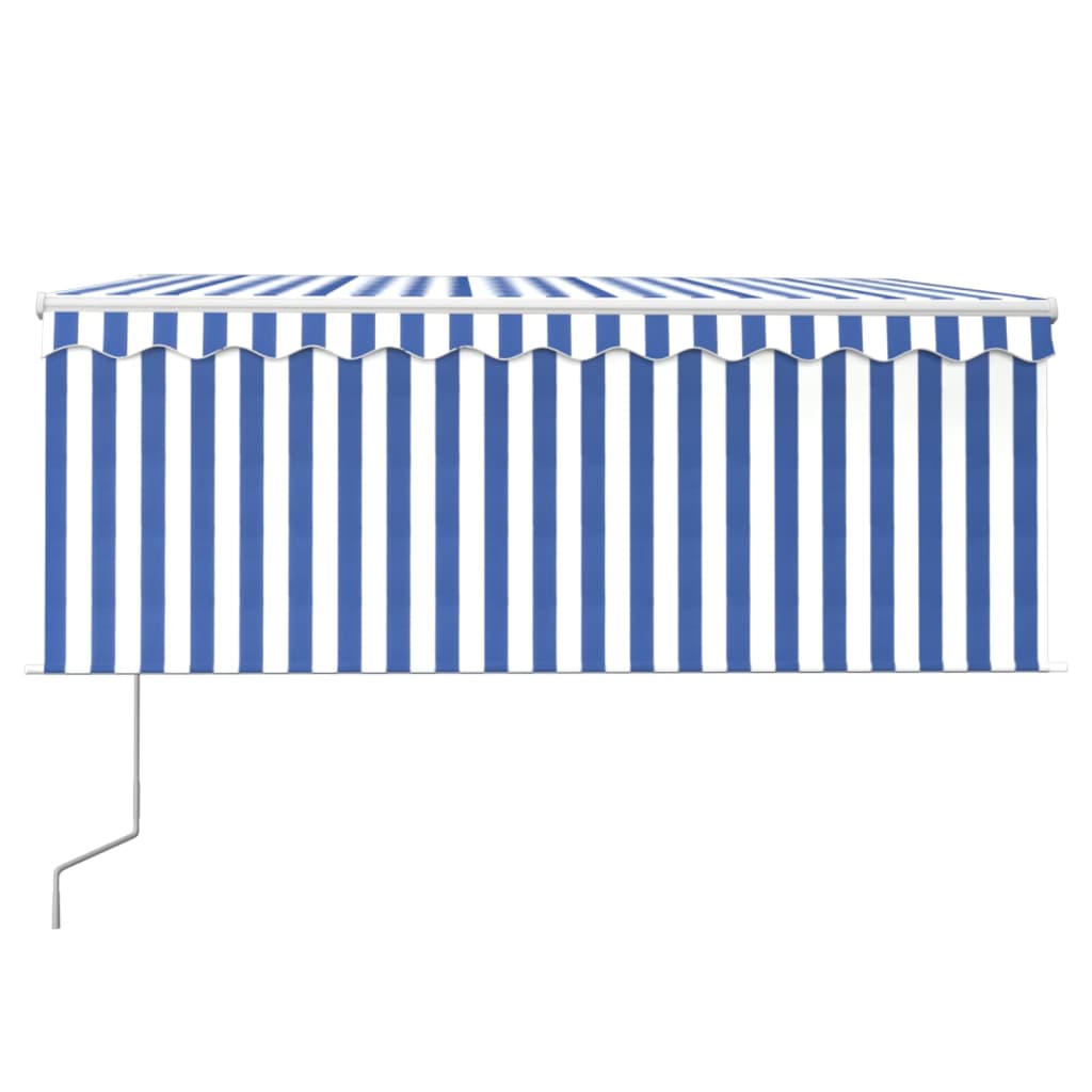 Luifel Met Rolgordijn, Led En Windsensor 3X2,5 M 3 x 2.5 m Blauw en wit