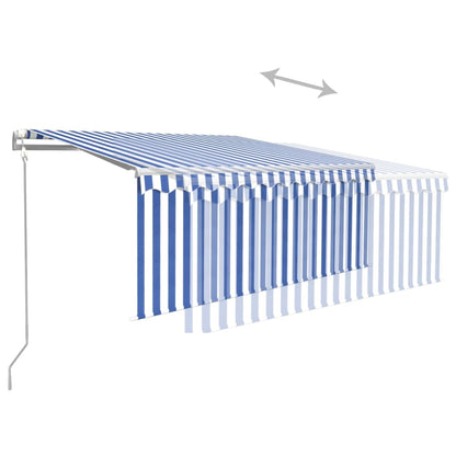 Luifel Met Rolgordijn, Led En Windsensor 3X2,5 M 3 x 2.5 m Blauw en wit
