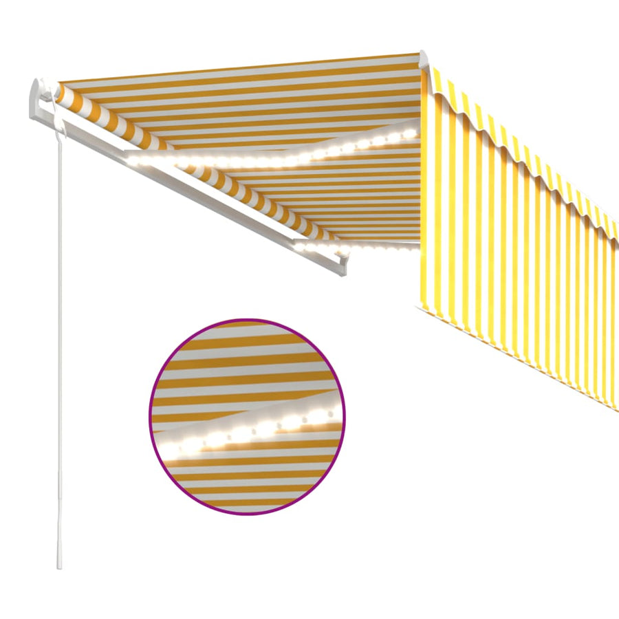 Luifel Automatisch Met Gordijn Led Windsensor 3X2,5 M 3 x 2.5 m Geel en wit