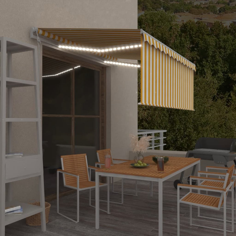 Luifel Automatisch Met Gordijn Led Windsensor 3X2,5 M 3 x 2.5 m Geel en wit