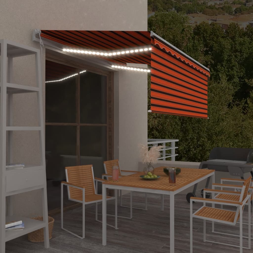 Luifel Met Rolgordijn, Led En Windsensor 3X2,5 M Oranje Bruin 3 x 2.5 m Multikleur