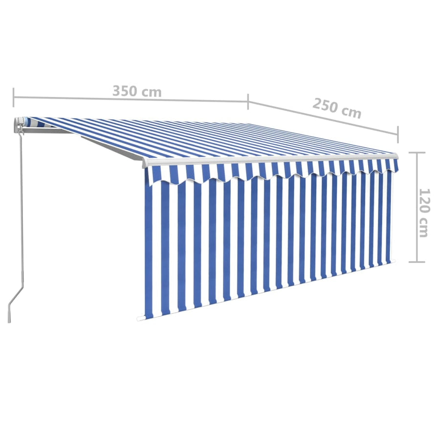 Luifel Handmatig Uittrekbaar Met Rolgordijn 3,5X2,5 M Blauw Wit 3.5 x 2.5 m Blauw en wit