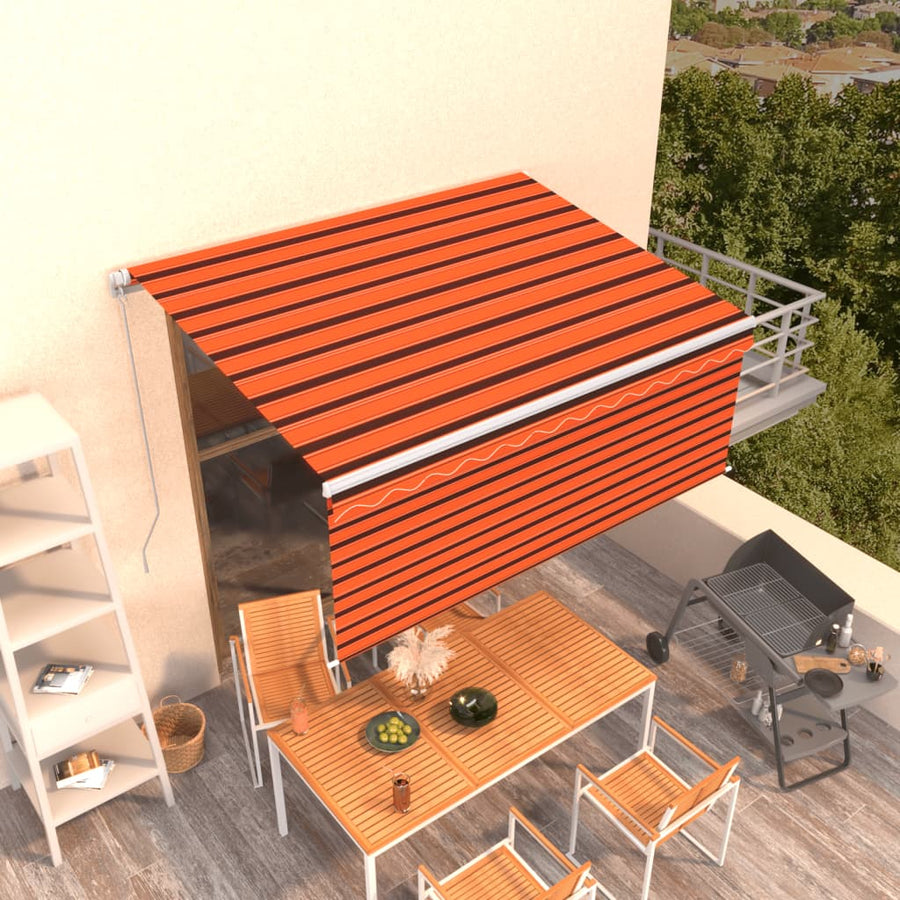 Luifel Handmatig Uittrekbaar Rolgordijn 3,5X2,5 M Oranje Bruin 3.5 x 2.5 m Multikleur