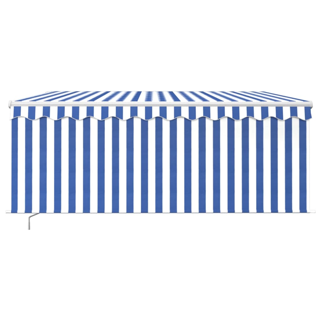 Luifel Handmatig Uittrekbaar Rolgordijn Led 3,5X2,5 M Blauw Wit 3.5 x 2.5 m Blauw en wit