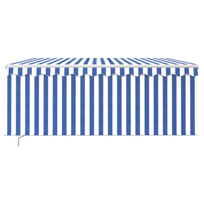 Luifel Handmatig Uittrekbaar Rolgordijn Led 3,5X2,5 M Blauw Wit 3.5 x 2.5 m Blauw en wit