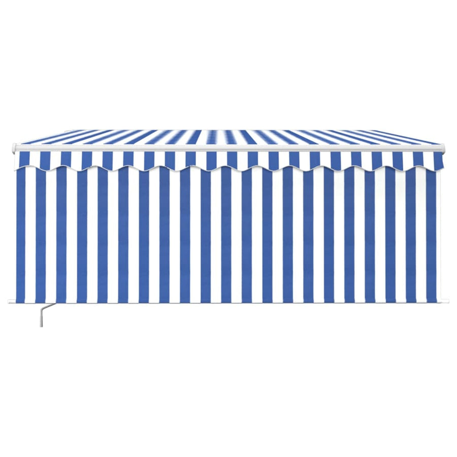 Luifel Handmatig Uittrekbaar Rolgordijn Led 3,5X2,5 M Blauw Wit 3.5 x 2.5 m Blauw en wit