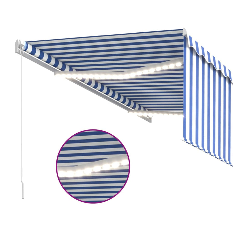 Luifel Handmatig Uittrekbaar Rolgordijn Led 3,5X2,5 M Blauw Wit 3.5 x 2.5 m Blauw en wit