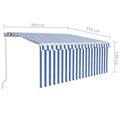 Luifel Handmatig Uittrekbaar Rolgordijn Led 3,5X2,5 M Blauw Wit 3.5 x 2.5 m Blauw en wit