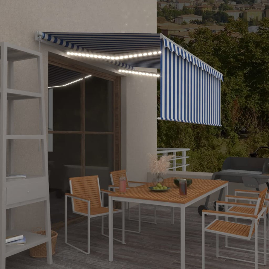 Luifel Handmatig Uittrekbaar Rolgordijn Led 3,5X2,5 M Blauw Wit 3.5 x 2.5 m Blauw en wit