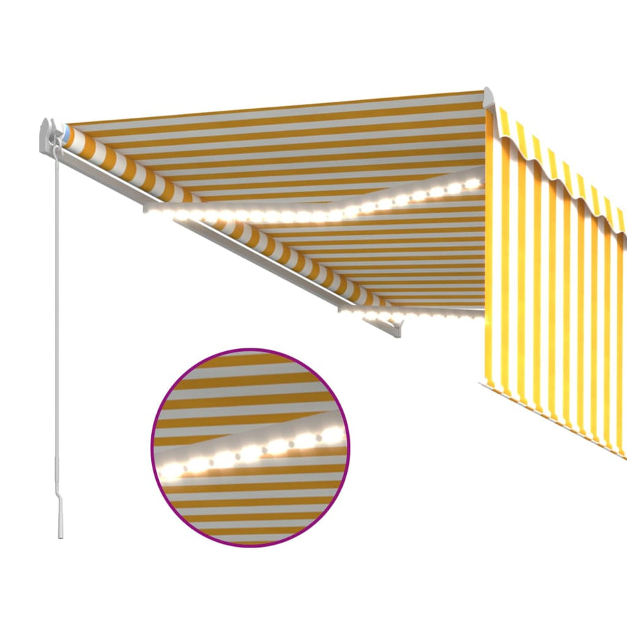 Luifel Handmatig Uittrekbaar Rolgordijn Led 3,5X2,5 M Geel Wit 3.5 x 2.5 m Geel en wit