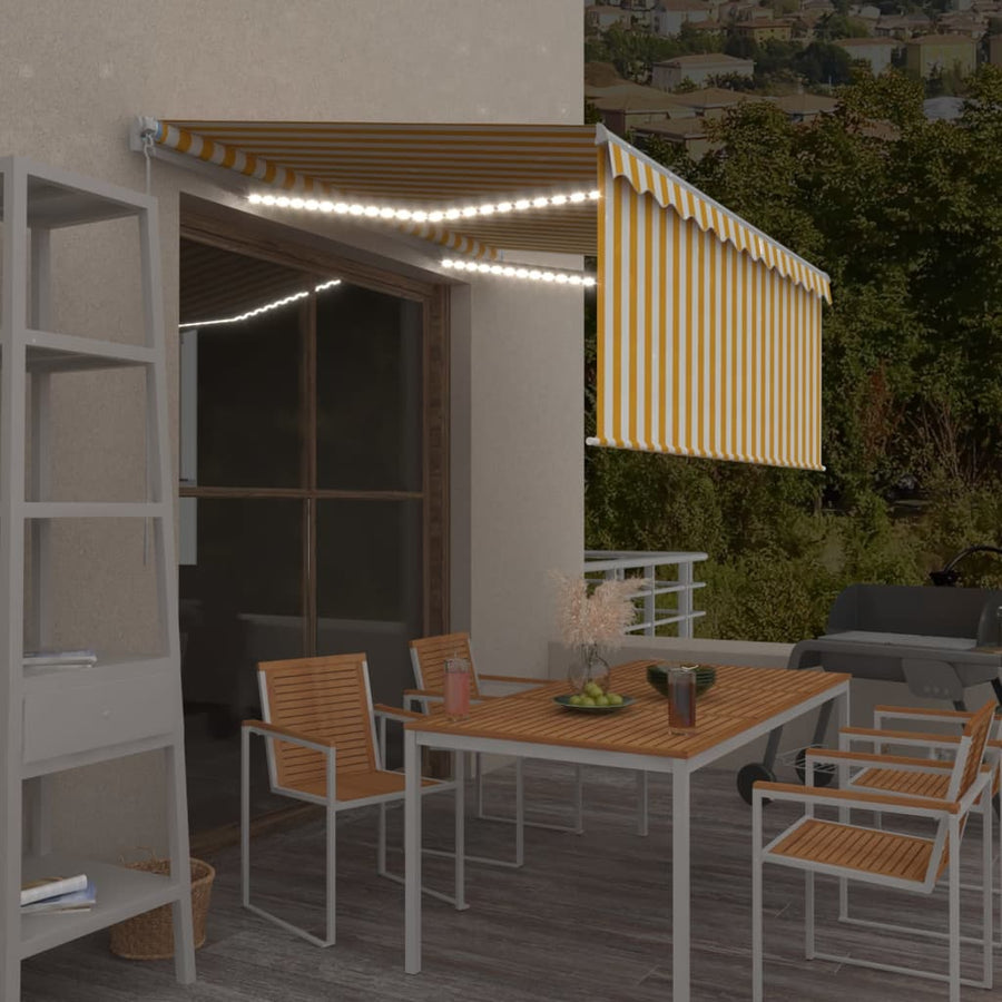 Luifel Handmatig Uittrekbaar Rolgordijn Led 3,5X2,5 M Geel Wit 3.5 x 2.5 m Geel en wit