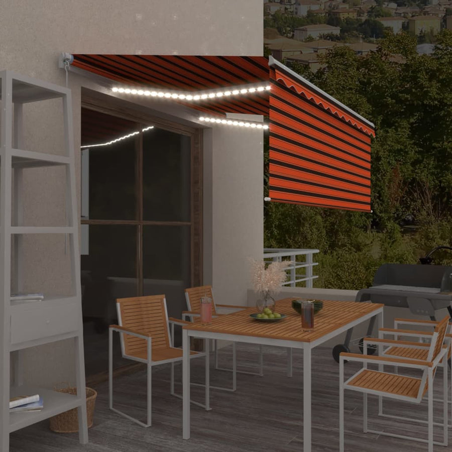 Luifel Handmatig Uittrekbaar Gordijn Led 3,5X2,5 M Oranje Bruin 3.5 x 2.5 m Multikleur