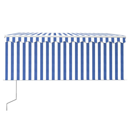 Luifel Met Rolgordijn, Led En Windsensor 3,5X2,5 M Blauw En Wit 3.5 x 2.5 m
