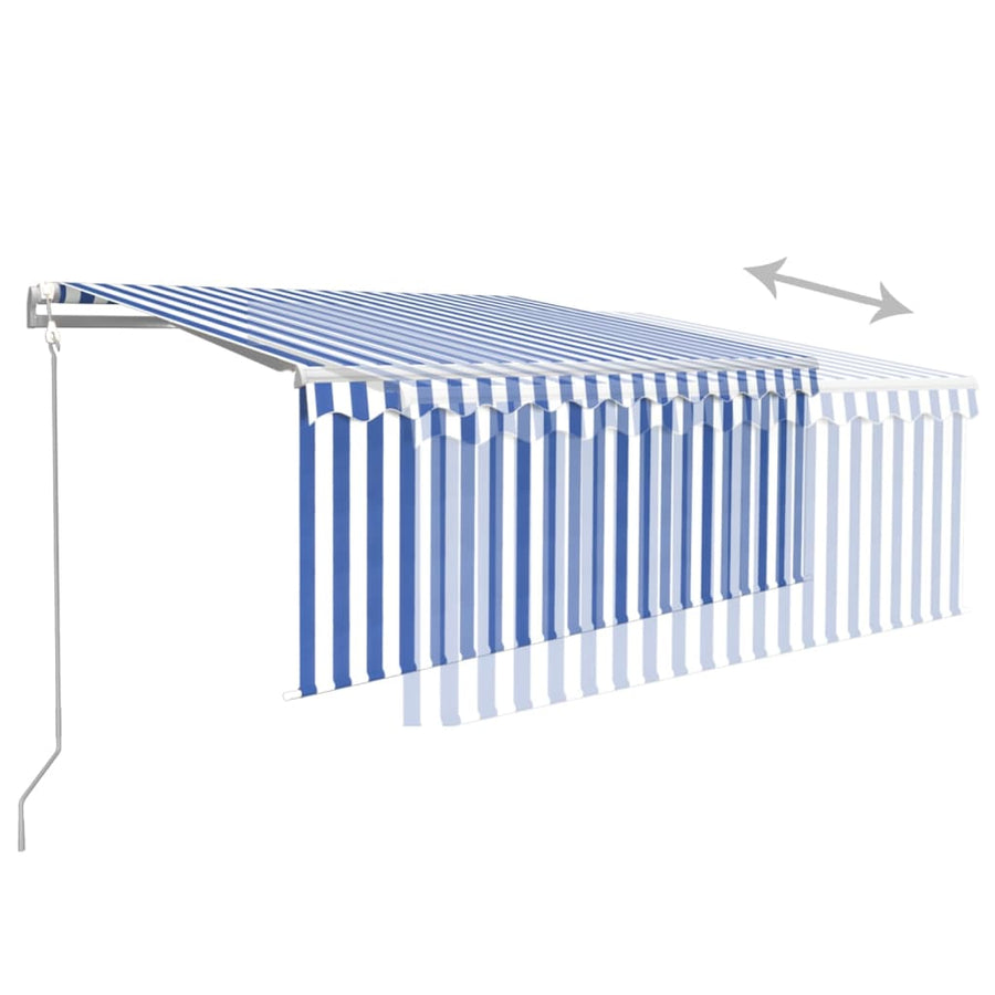 Luifel Met Rolgordijn, Led En Windsensor 3,5X2,5 M Blauw En Wit 3.5 x 2.5 m