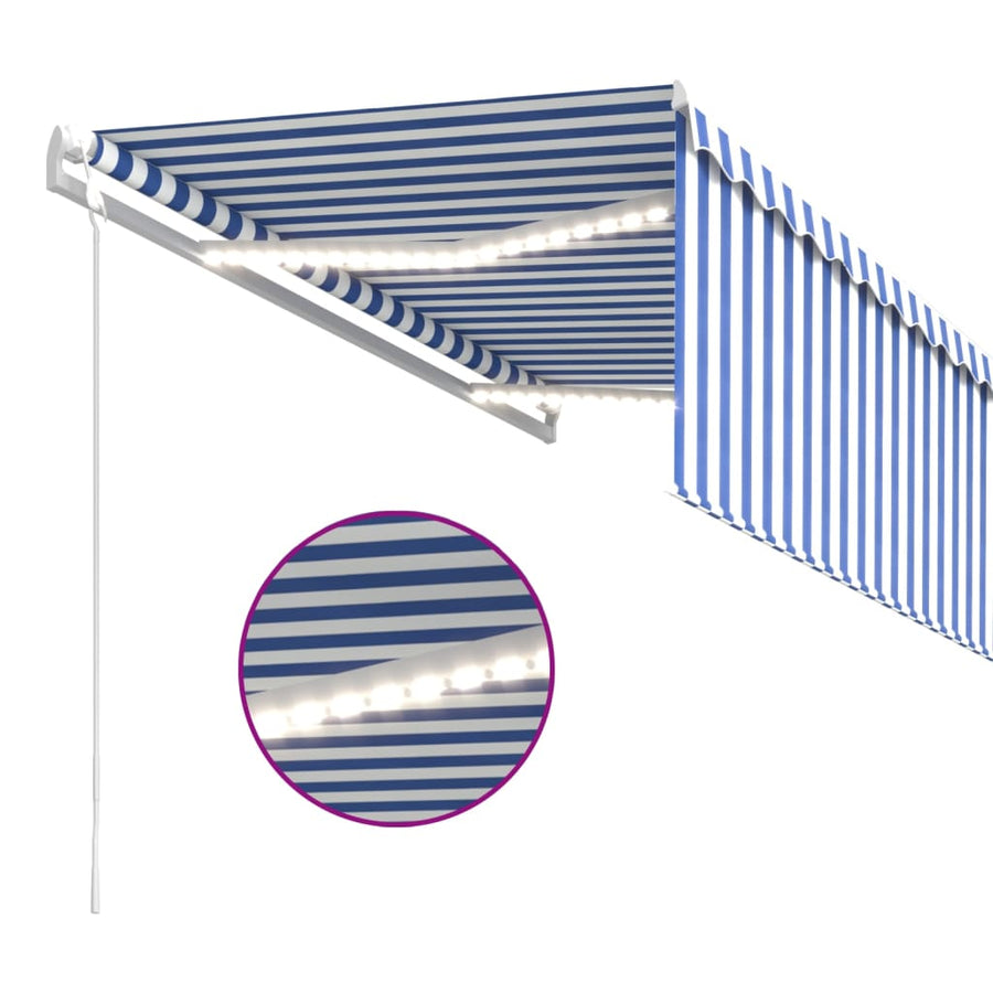 Luifel Met Rolgordijn, Led En Windsensor 3,5X2,5 M Blauw En Wit 3.5 x 2.5 m