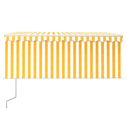 Luifel Met Rolgordijn, Led En Windsensor 3,5X2,5 M Geel En Wit 3.5 x 2.5 m