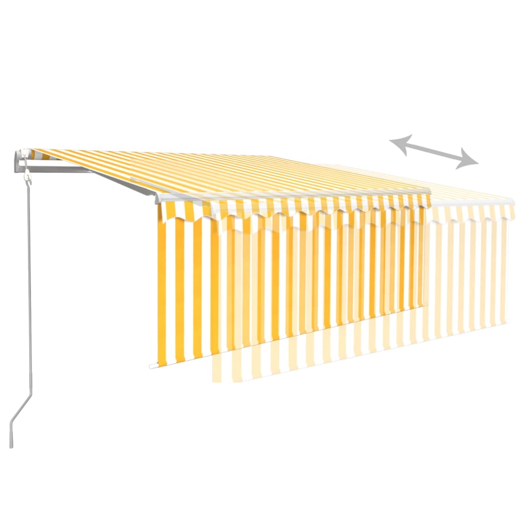 Luifel Met Rolgordijn, Led En Windsensor 3,5X2,5 M Geel En Wit 3.5 x 2.5 m