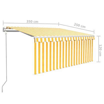 Luifel Met Rolgordijn, Led En Windsensor 3,5X2,5 M Geel En Wit 3.5 x 2.5 m