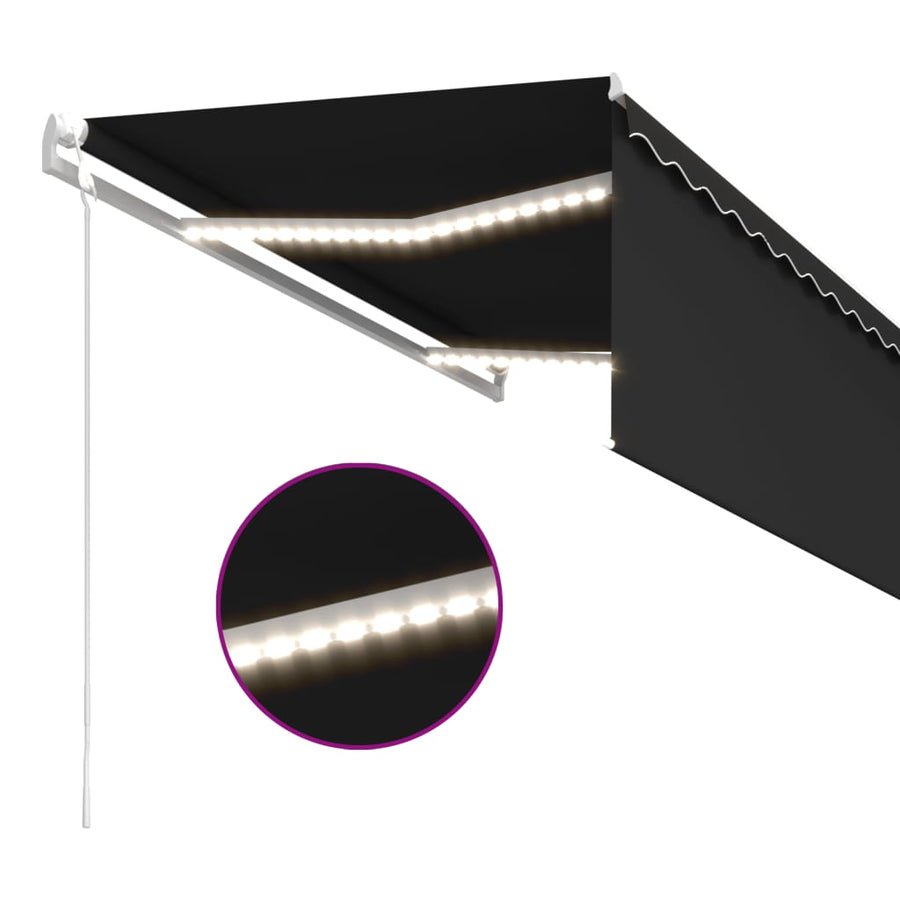 Luifel Met Rolgordijn, Led En Windsensor 3,5X2,5 M 3.5 x 2.5 m Antraciet