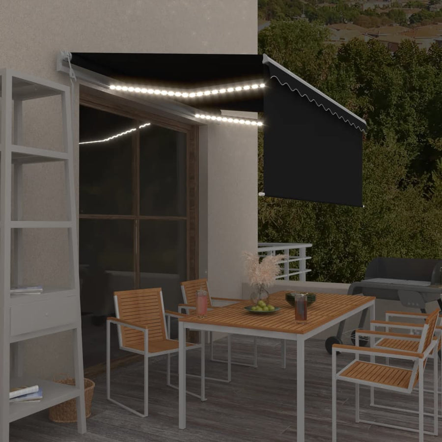 Luifel Met Rolgordijn, Led En Windsensor 3,5X2,5 M 3.5 x 2.5 m Antraciet