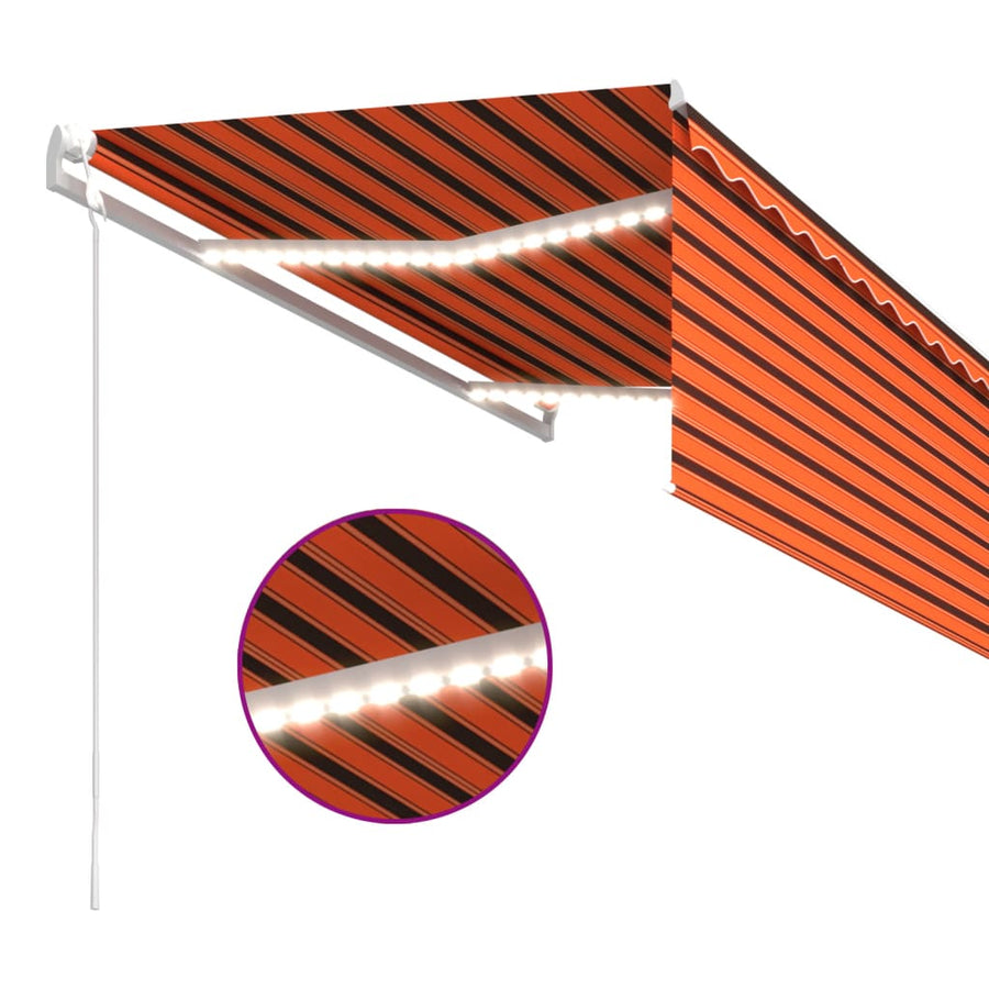 Luifel Met Rolgordijn, Led En Windsensor 3,5X2,5 M Oranje Bruin 3.5 x 2.5 m Multikleur