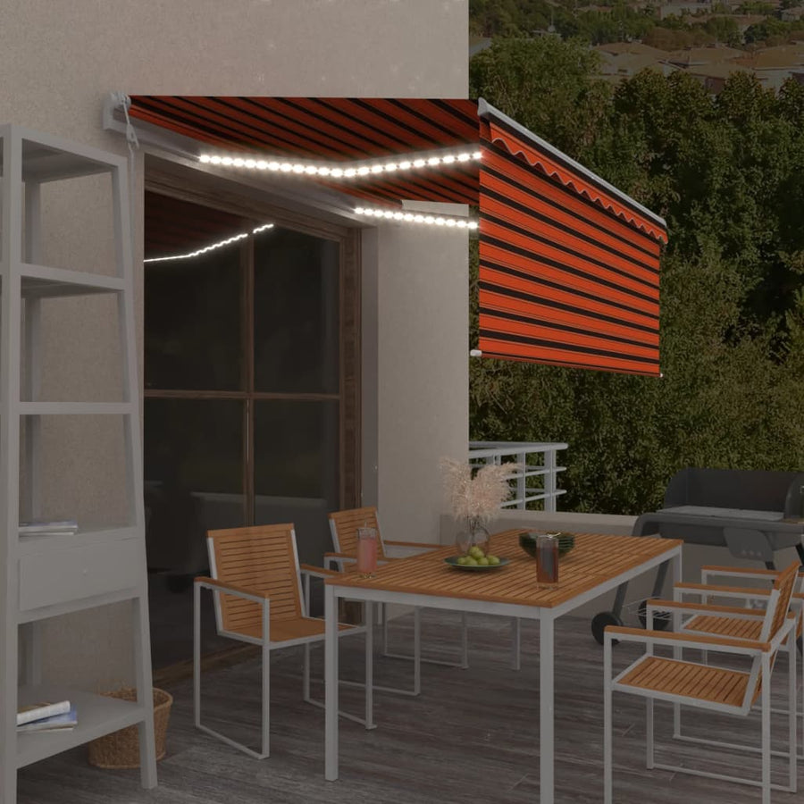 Luifel Met Rolgordijn, Led En Windsensor 3,5X2,5 M Oranje Bruin 3.5 x 2.5 m Multikleur