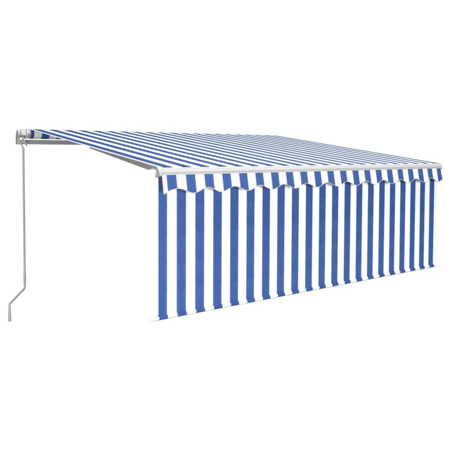Luifel Handmatig Uittrekbaar Met Rolgordijn 4 x 3 m Blauw en wit