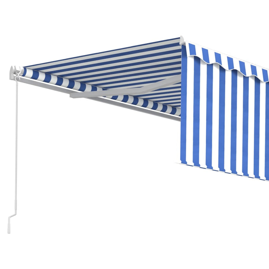 Luifel Handmatig Uittrekbaar Met Rolgordijn 4 x 3 m Blauw en wit