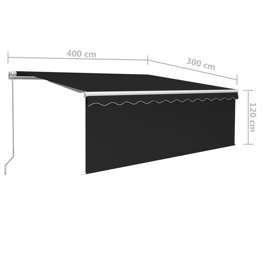 Luifel Handmatig Uittrekbaar Met Rolgordijn Led 4X3 M Antraciet 4 x 3 m
