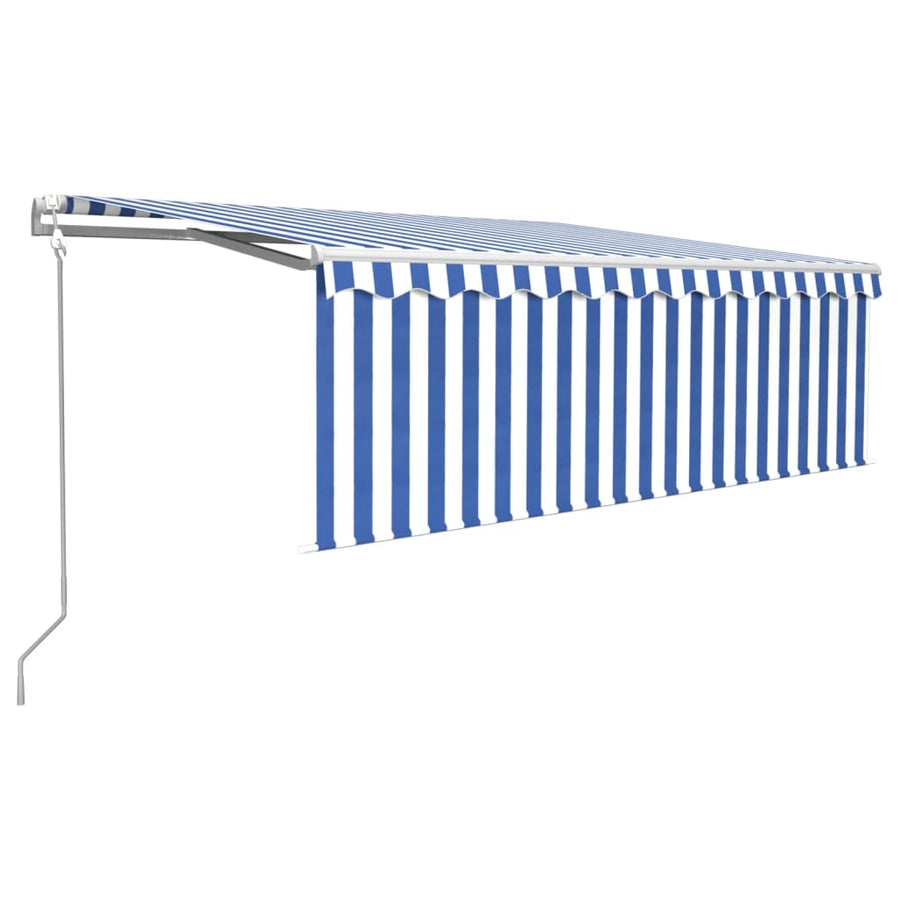 Luifel Automatisch Uittrekbaar Met Rolgordijn 4 x 3 m Blauw en wit
