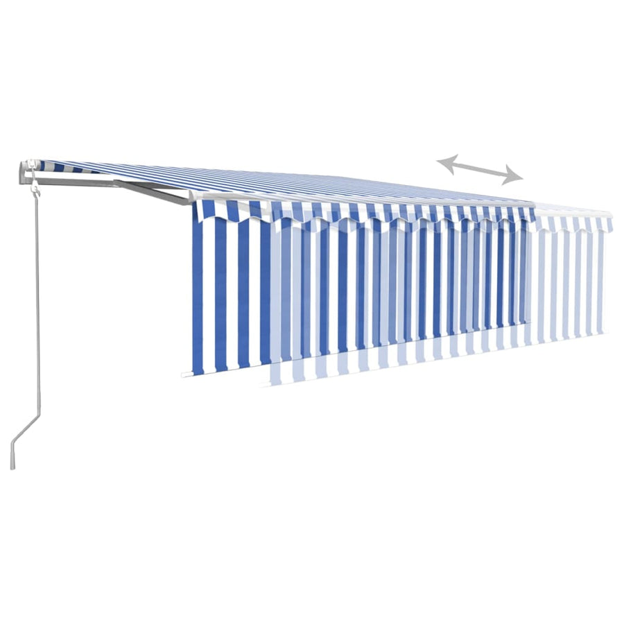 Luifel Automatisch Uittrekbaar Met Rolgordijn 4 x 3 m Blauw en wit