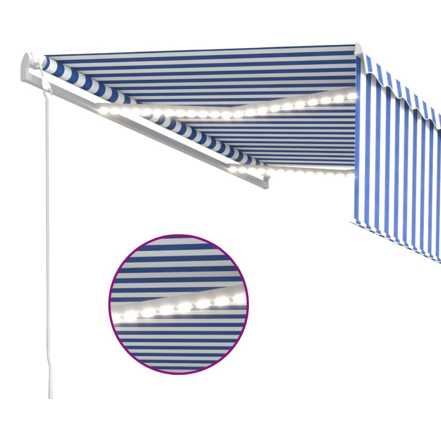 Luifel Automatisch Rolgordijn Led Windsensor 4 x 3 m Blauw en wit