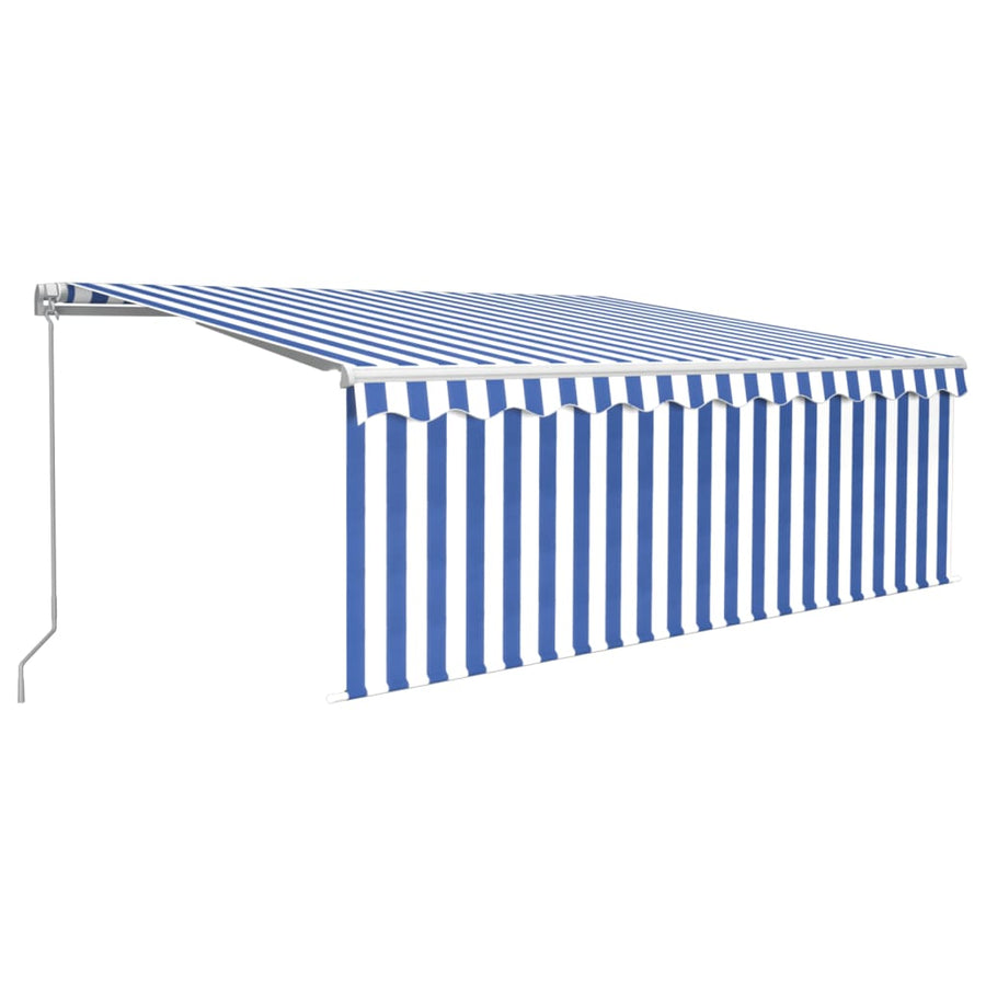 Luifel Handmatig Uittrekbaar Met Rolgordijn 4,5X3 M 4.5 x 3 m Blauw en wit