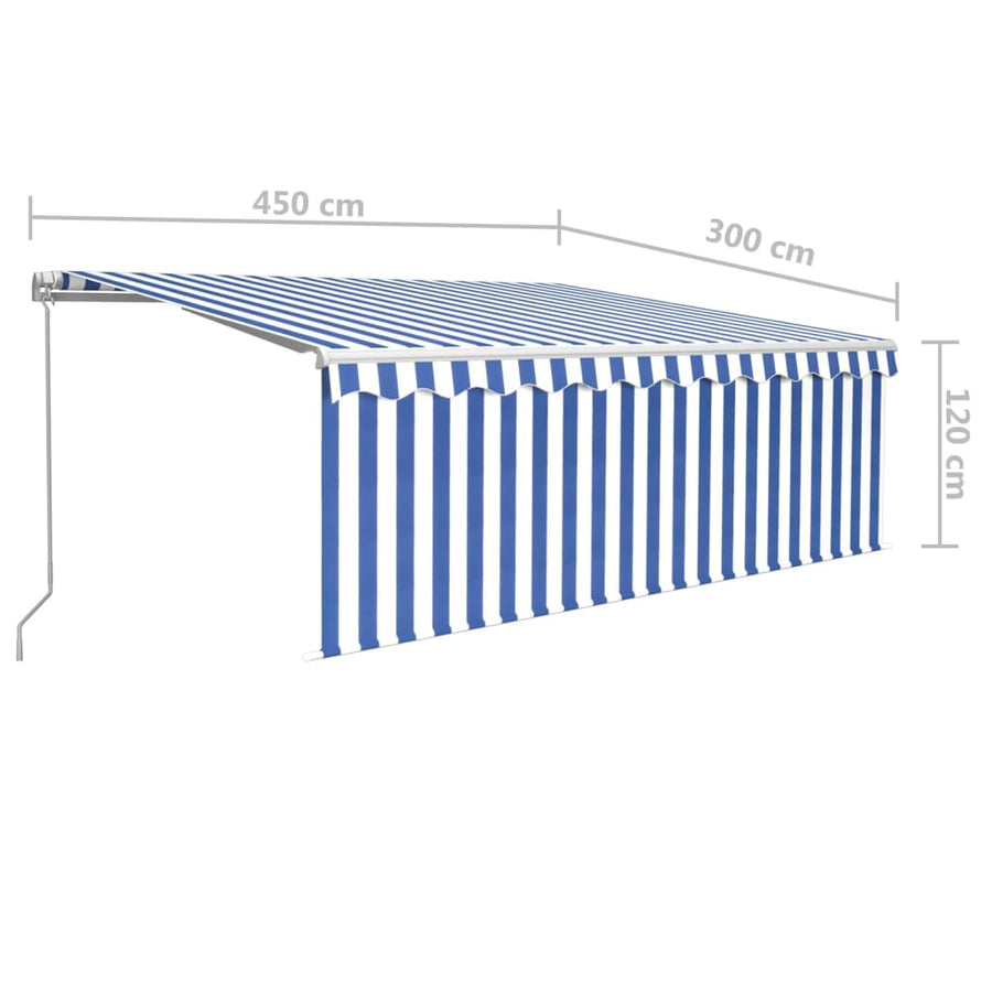 Luifel Handmatig Uittrekbaar Met Rolgordijn 4,5X3 M 4.5 x 3 m Blauw en wit