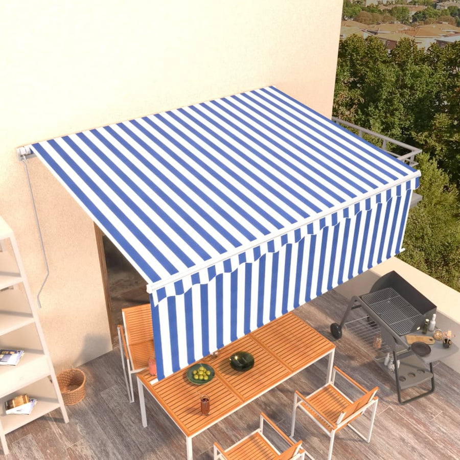 Luifel Handmatig Uittrekbaar Met Rolgordijn 4,5X3 M 4.5 x 3 m Blauw en wit