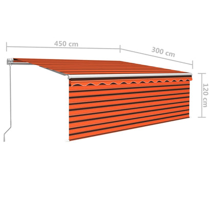 Luifel Handmatig Uittrekbaar Met Rolgordijn 4,5X3M Oranje Bruin 4.5 x 3 m Multikleur