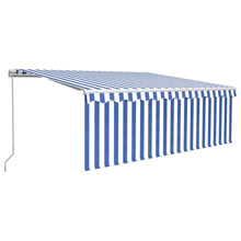 Luifel Handmatig Uittrekbaar Rolgordijn Led 4,5X3 M Blauw Wit 4.5 x 3 m Blauw en wit
