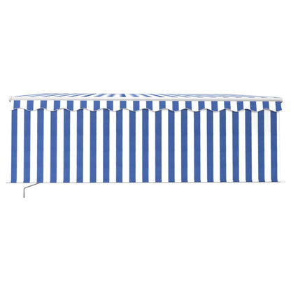 Luifel Handmatig Uittrekbaar Rolgordijn Led 4,5X3 M Blauw Wit 4.5 x 3 m Blauw en wit