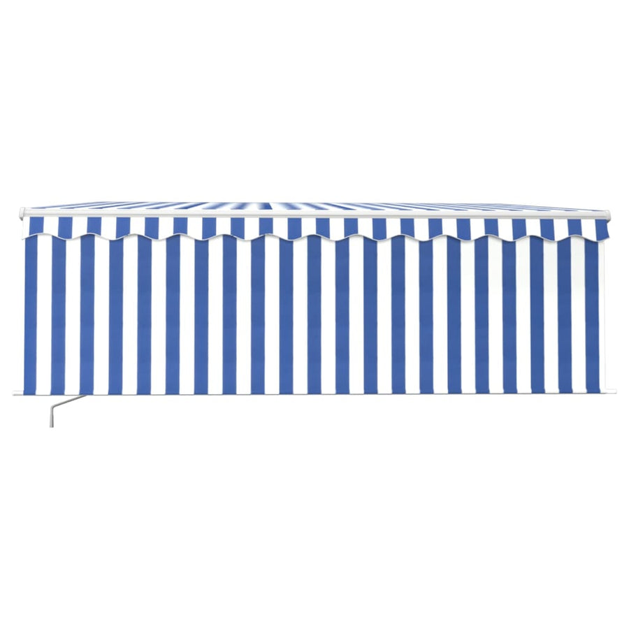 Luifel Handmatig Uittrekbaar Rolgordijn Led 4,5X3 M Blauw Wit 4.5 x 3 m Blauw en wit