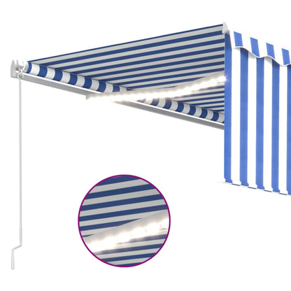 Luifel Handmatig Uittrekbaar Rolgordijn Led 4,5X3 M Blauw Wit 4.5 x 3 m Blauw en wit
