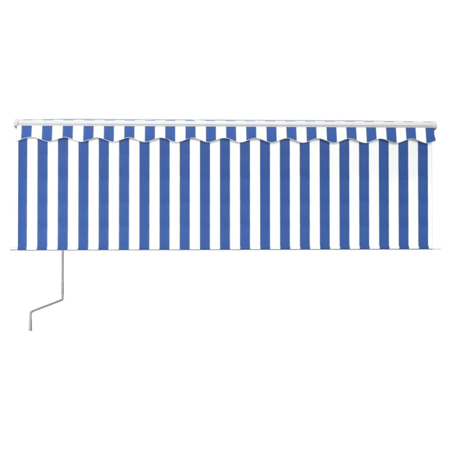 Luifel Automatisch Uittrekbaar Met Rolgordijn 4,5X3 M 4.5 x 3 m Blauw en wit