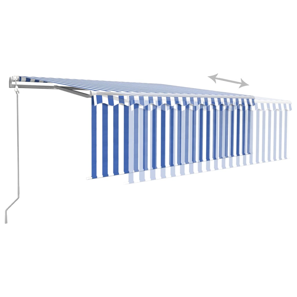 Luifel Automatisch Uittrekbaar Met Rolgordijn 4,5X3 M 4.5 x 3 m Blauw en wit