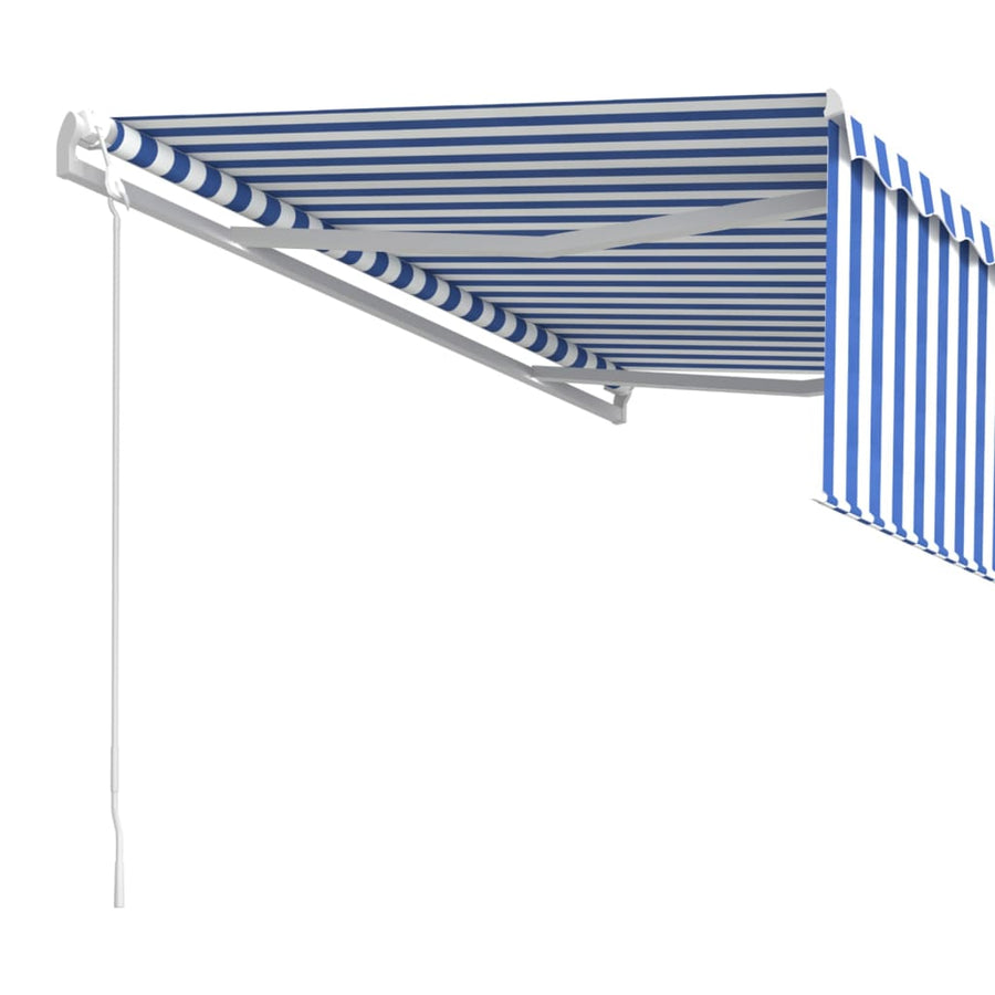 Luifel Automatisch Uittrekbaar Met Rolgordijn 4,5X3 M 4.5 x 3 m Blauw en wit
