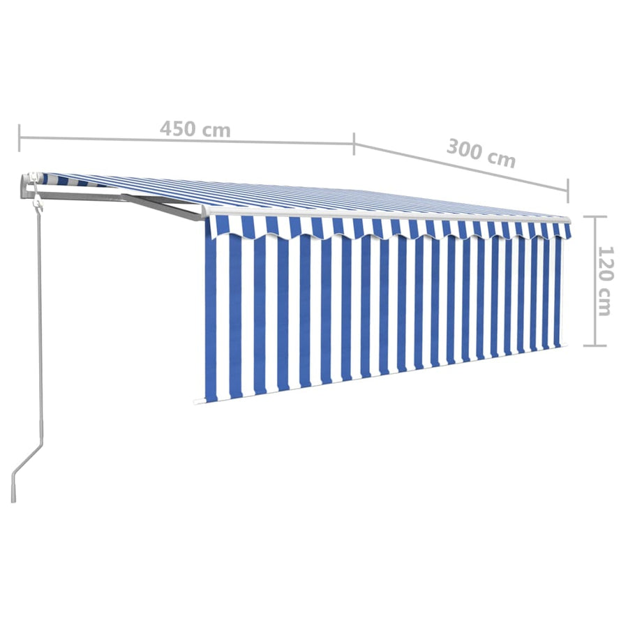 Luifel Automatisch Uittrekbaar Met Rolgordijn 4,5X3 M 4.5 x 3 m Blauw en wit