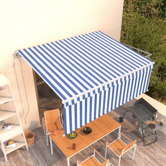 Luifel Automatisch Uittrekbaar Met Rolgordijn 4,5X3 M 4.5 x 3 m Blauw en wit