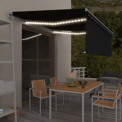 Luifel Automatisch Met Gordijn Led Windsensor 4,5X3 M Antraciet 4.5 x 3 m
