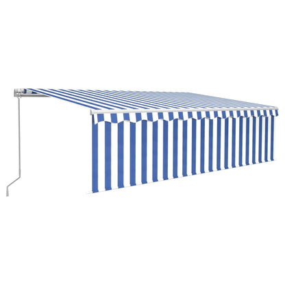 Luifel Handmatig Uittrekbaar Met Rolgordijn 5 x 3 m Blauw en wit