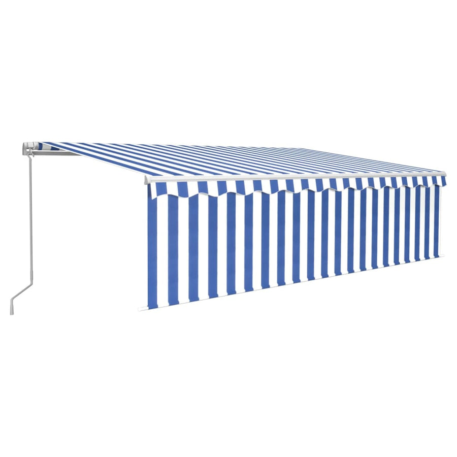 Luifel Handmatig Uittrekbaar Met Rolgordijn 5 x 3 m Blauw en wit