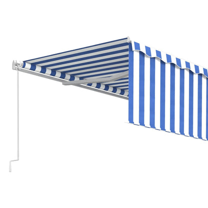 Luifel Handmatig Uittrekbaar Met Rolgordijn 5 x 3 m Blauw en wit