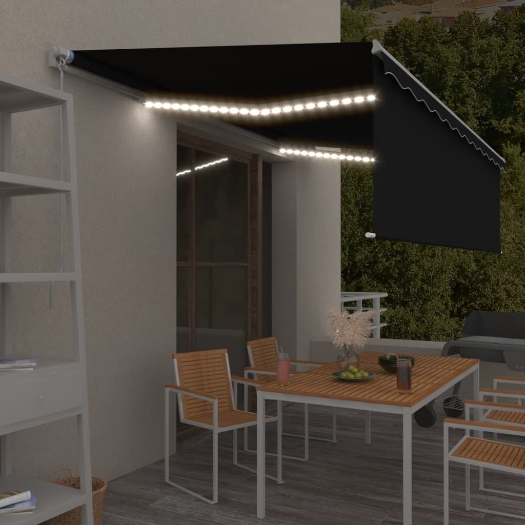 Luifel Handmatig Uittrekbaar Met Rolgordijn Led 5 x 3 m Antraciet